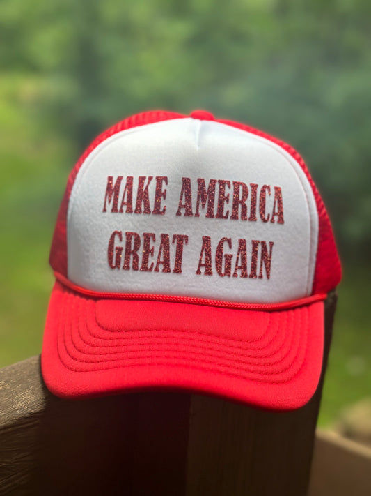 Make America Great Again Trucker Hat | Trending Ball Cap | Glitter Snapback| One Size Fits All