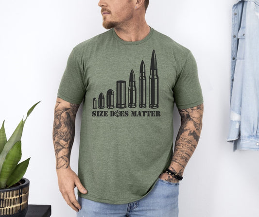 Size Does Matter | Military Green Unisex Tee | Gun Control | 2nd Amendment T-shirt